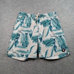 Hurley‎ Shorts Mens 2XL Beige Green Tropical Leaf Swim Trunks Boardshorts
